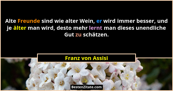 Alte Freunde sind wie alter Wein, er wird immer besser, und je älter man wird, desto mehr lernt man dieses unendliche Gut zu schätz... - Franz von Assisi