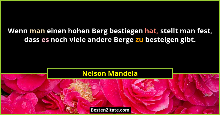 Wenn man einen hohen Berg bestiegen hat, stellt man fest, dass es noch viele andere Berge zu besteigen gibt.... - Nelson Mandela