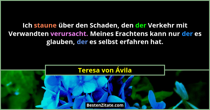 Ich staune über den Schaden, den der Verkehr mit Verwandten verursacht. Meines Erachtens kann nur der es glauben, der es selbst erf... - Teresa von Ávila