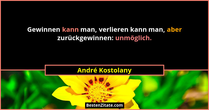 Gewinnen kann man, verlieren kann man, aber zurückgewinnen: unmöglich.... - André Kostolany