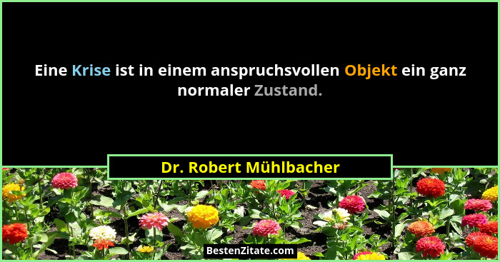 Eine Krise ist in einem anspruchsvollen Objekt ein ganz normaler Zustand.... - Dr. Robert Mühlbacher