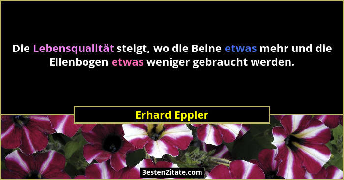 Die Lebensqualität steigt, wo die Beine etwas mehr und die Ellenbogen etwas weniger gebraucht werden.... - Erhard Eppler