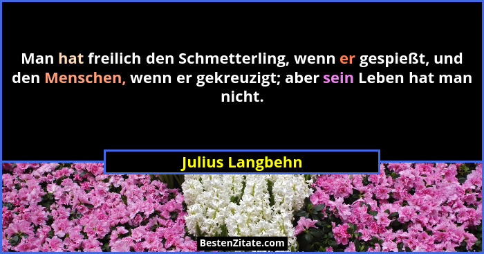 Man hat freilich den Schmetterling, wenn er gespießt, und den Menschen, wenn er gekreuzigt; aber sein Leben hat man nicht.... - Julius Langbehn