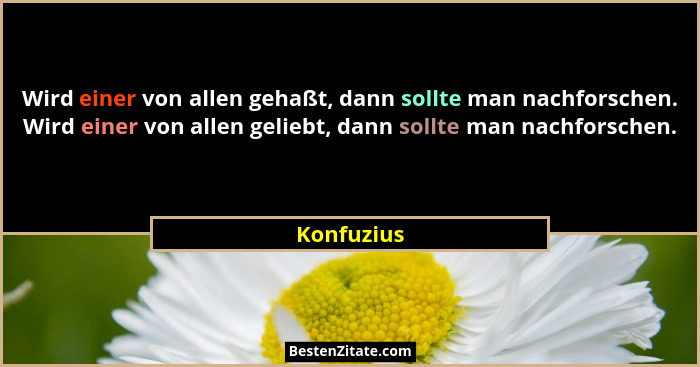 Wird einer von allen gehaßt, dann sollte man nachforschen. Wird einer von allen geliebt, dann sollte man nachforschen.... - Konfuzius
