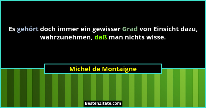 Es gehört doch immer ein gewisser Grad von Einsicht dazu, wahrzunehmen, daß man nichts wisse.... - Michel de Montaigne