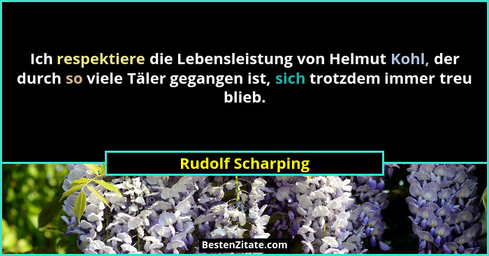Ich respektiere die Lebensleistung von Helmut Kohl, der durch so viele Täler gegangen ist, sich trotzdem immer treu blieb.... - Rudolf Scharping