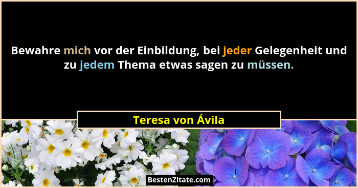 Bewahre mich vor der Einbildung, bei jeder Gelegenheit und zu jedem Thema etwas sagen zu müssen.... - Teresa von Ávila