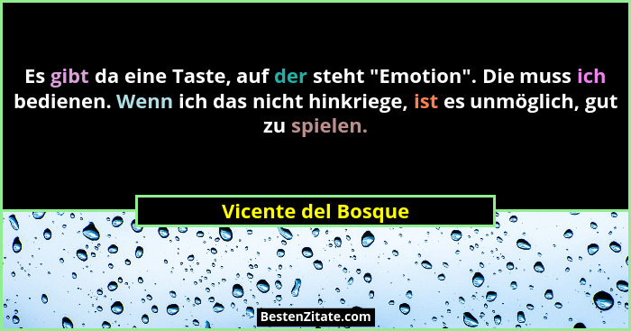 Es gibt da eine Taste, auf der steht "Emotion". Die muss ich bedienen. Wenn ich das nicht hinkriege, ist es unmöglich, gu... - Vicente del Bosque