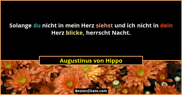 Solange du nicht in mein Herz siehst und ich nicht in dein Herz blicke, herrscht Nacht.... - Augustinus von Hippo