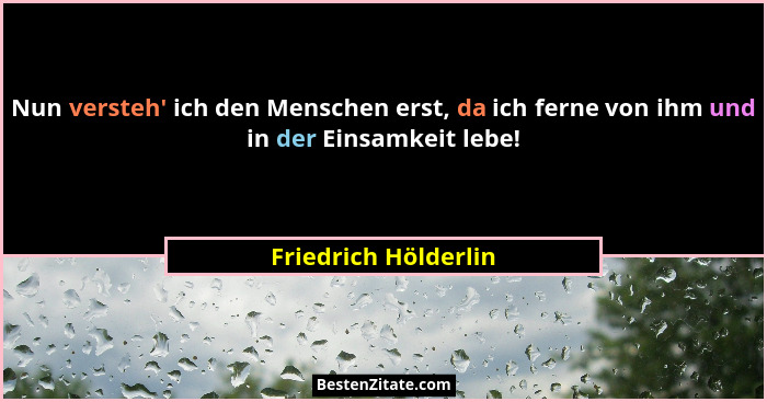 Nun versteh' ich den Menschen erst, da ich ferne von ihm und in der Einsamkeit lebe!... - Friedrich Hölderlin