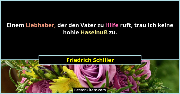 Einem Liebhaber, der den Vater zu Hilfe ruft, trau ich keine hohle Haselnuß zu.... - Friedrich Schiller