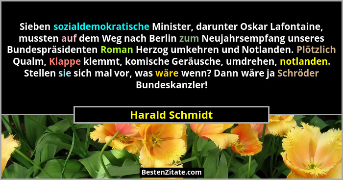 Sieben sozialdemokratische Minister, darunter Oskar Lafontaine, mussten auf dem Weg nach Berlin zum Neujahrsempfang unseres Bundesprä... - Harald Schmidt