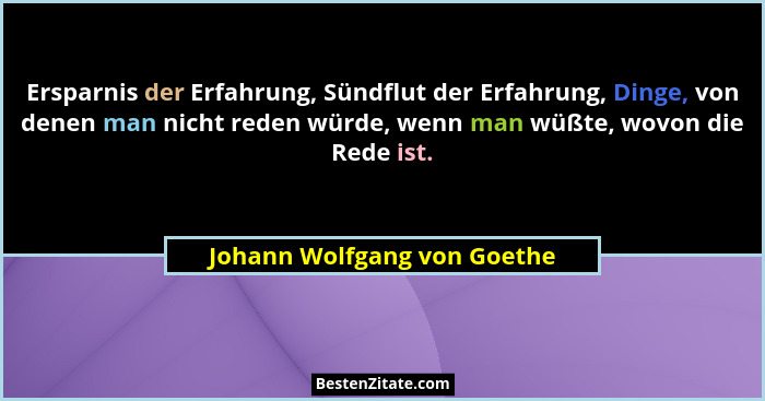 Ersparnis der Erfahrung, Sündflut der Erfahrung, Dinge, von denen man nicht reden würde, wenn man wüßte, wovon die Rede i... - Johann Wolfgang von Goethe