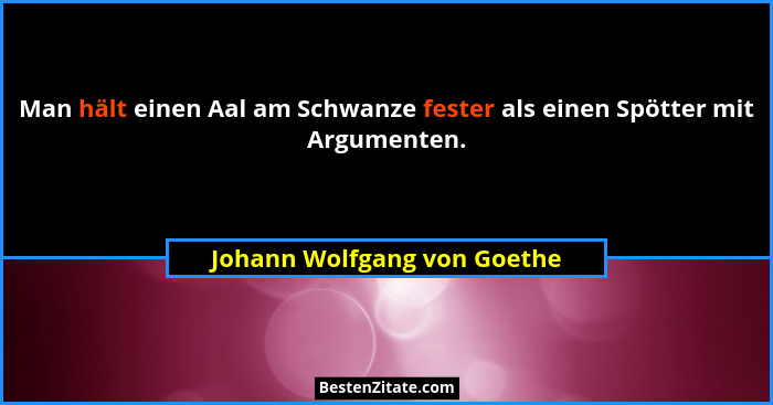 Man hält einen Aal am Schwanze fester als einen Spötter mit Argumenten.... - Johann Wolfgang von Goethe