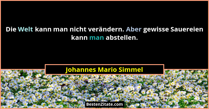 Die Welt kann man nicht verändern. Aber gewisse Sauereien kann man abstellen.... - Johannes Mario Simmel