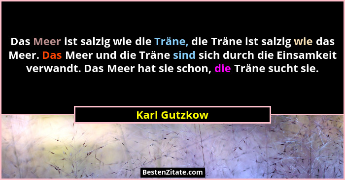 Das Meer ist salzig wie die Träne, die Träne ist salzig wie das Meer. Das Meer und die Träne sind sich durch die Einsamkeit verwandt. D... - Karl Gutzkow