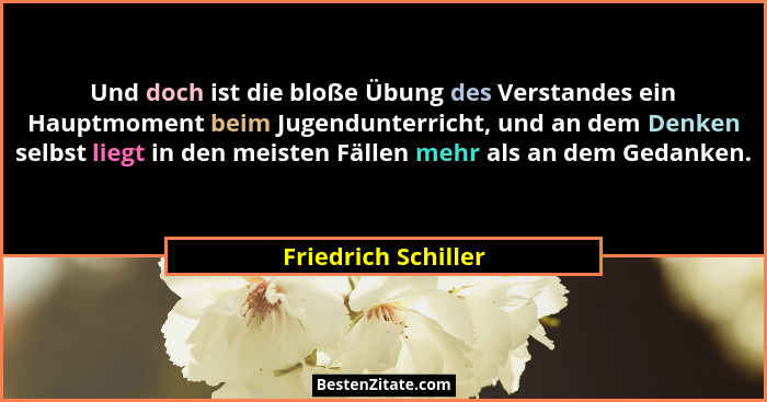 Und doch ist die bloße Übung des Verstandes ein Hauptmoment beim Jugendunterricht, und an dem Denken selbst liegt in den meisten... - Friedrich Schiller