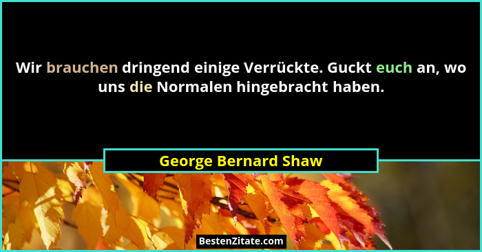 Wir brauchen dringend einige Verrückte. Guckt euch an, wo uns die Normalen hingebracht haben.... - George Bernard Shaw