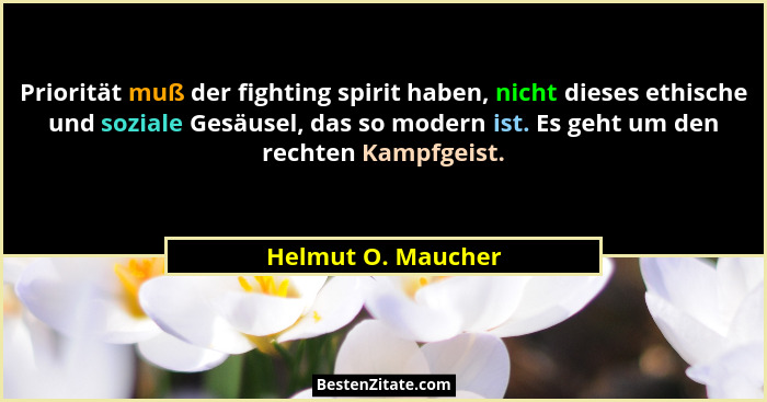Priorität muß der fighting spirit haben, nicht dieses ethische und soziale Gesäusel, das so modern ist. Es geht um den rechten Kam... - Helmut O. Maucher