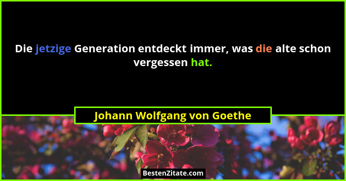 Die jetzige Generation entdeckt immer, was die alte schon vergessen hat.... - Johann Wolfgang von Goethe