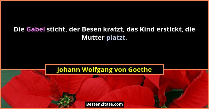 Die Gabel sticht, der Besen kratzt, das Kind erstickt, die Mutter platzt.... - Johann Wolfgang von Goethe