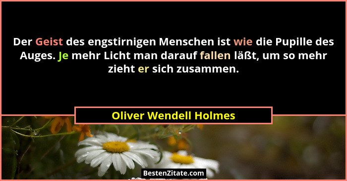Der Geist des engstirnigen Menschen ist wie die Pupille des Auges. Je mehr Licht man darauf fallen läßt, um so mehr zieht er s... - Oliver Wendell Holmes