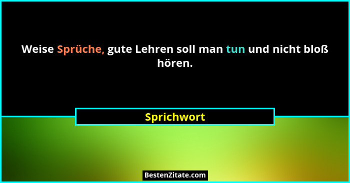 Weise Sprüche, gute Lehren soll man tun und nicht bloß hören.... - Sprichwort