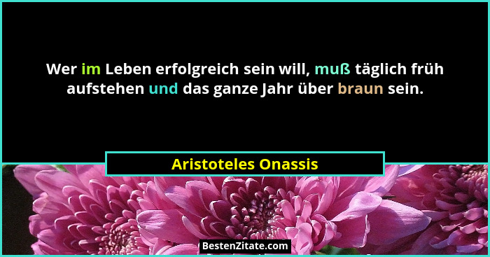 Wer im Leben erfolgreich sein will, muß täglich früh aufstehen und das ganze Jahr über braun sein.... - Aristoteles Onassis