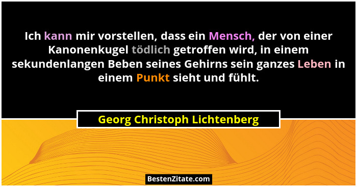 Ich kann mir vorstellen, dass ein Mensch, der von einer Kanonenkugel tödlich getroffen wird, in einem sekundenlangen Beb... - Georg Christoph Lichtenberg