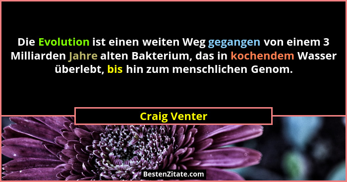 Die Evolution ist einen weiten Weg gegangen von einem 3 Milliarden Jahre alten Bakterium, das in kochendem Wasser überlebt, bis hin zum... - Craig Venter