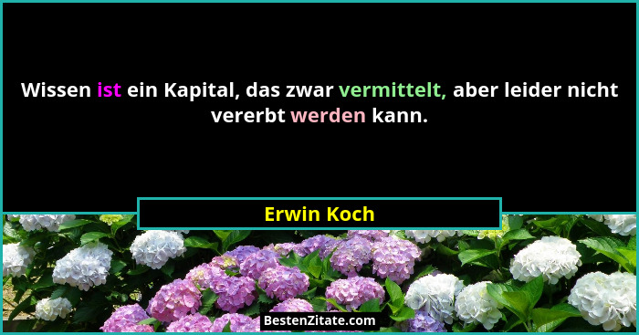 Wissen ist ein Kapital, das zwar vermittelt, aber leider nicht vererbt werden kann.... - Erwin Koch