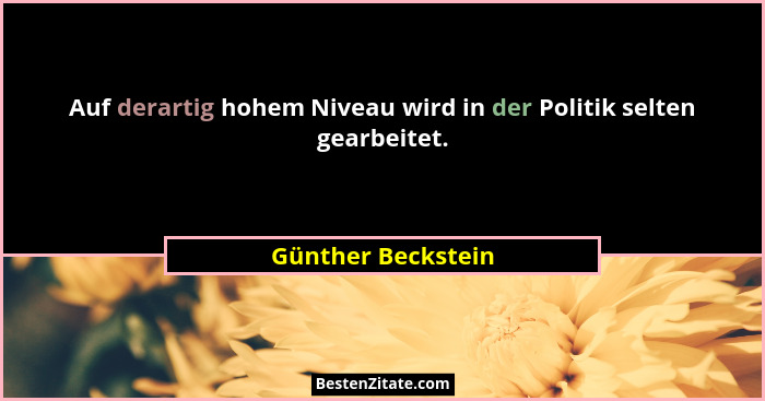 Auf derartig hohem Niveau wird in der Politik selten gearbeitet.... - Günther Beckstein