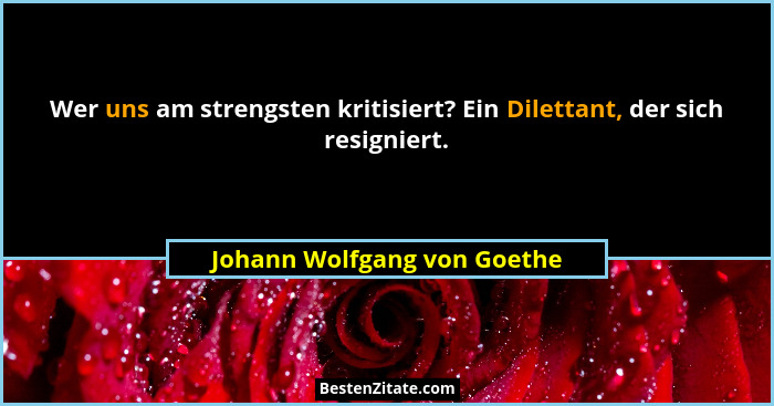 Wer uns am strengsten kritisiert? Ein Dilettant, der sich resigniert.... - Johann Wolfgang von Goethe