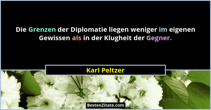 Die Grenzen der Diplomatie liegen weniger im eigenen Gewissen als in der Klugheit der Gegner.... - Karl Peltzer