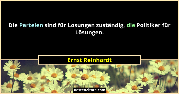 Die Parteien sind für Losungen zuständig, die Politiker für Lösungen.... - Ernst Reinhardt