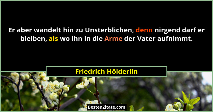 Er aber wandelt hin zu Unsterblichen, denn nirgend darf er bleiben, als wo ihn in die Arme der Vater aufnimmt.... - Friedrich Hölderlin
