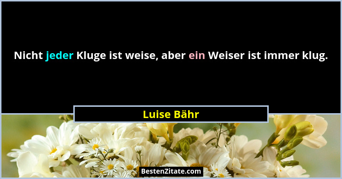 Nicht jeder Kluge ist weise, aber ein Weiser ist immer klug.... - Luise Bähr