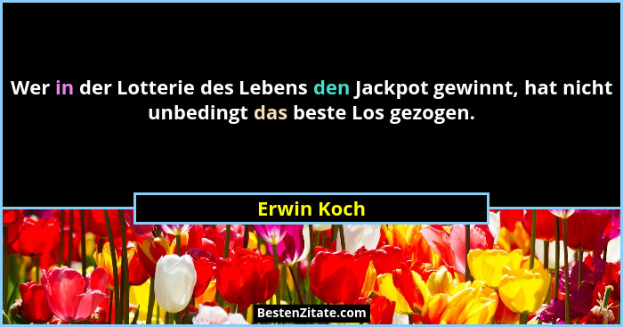Wer in der Lotterie des Lebens den Jackpot gewinnt, hat nicht unbedingt das beste Los gezogen.... - Erwin Koch