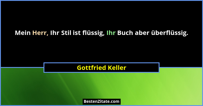 Mein Herr, Ihr Stil ist flüssig, Ihr Buch aber überflüssig.... - Gottfried Keller