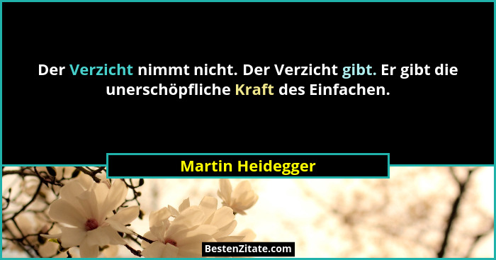 Der Verzicht nimmt nicht. Der Verzicht gibt. Er gibt die unerschöpfliche Kraft des Einfachen.... - Martin Heidegger