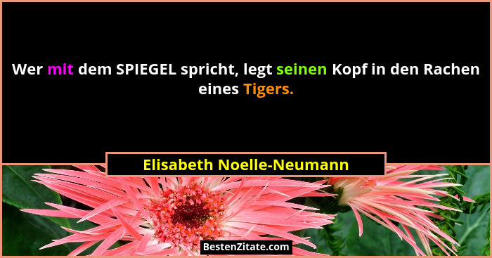 Wer mit dem SPIEGEL spricht, legt seinen Kopf in den Rachen eines Tigers.... - Elisabeth Noelle-Neumann