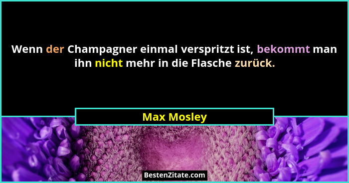 Wenn der Champagner einmal verspritzt ist, bekommt man ihn nicht mehr in die Flasche zurück.... - Max Mosley
