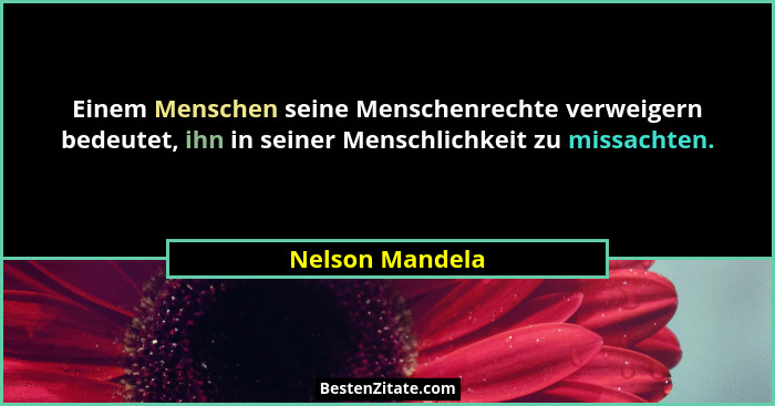 Einem Menschen seine Menschenrechte verweigern bedeutet, ihn in seiner Menschlichkeit zu missachten.... - Nelson Mandela