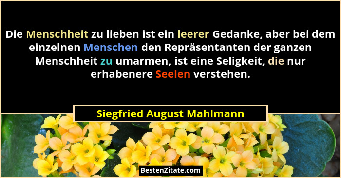 Die Menschheit zu lieben ist ein leerer Gedanke, aber bei dem einzelnen Menschen den Repräsentanten der ganzen Menschheit... - Siegfried August Mahlmann