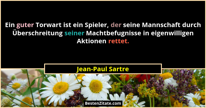Ein guter Torwart ist ein Spieler, der seine Mannschaft durch Überschreitung seiner Machtbefugnisse in eigenwilligen Aktionen rette... - Jean-Paul Sartre