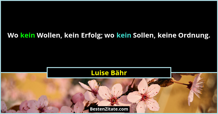 Wo kein Wollen, kein Erfolg; wo kein Sollen, keine Ordnung.... - Luise Bähr