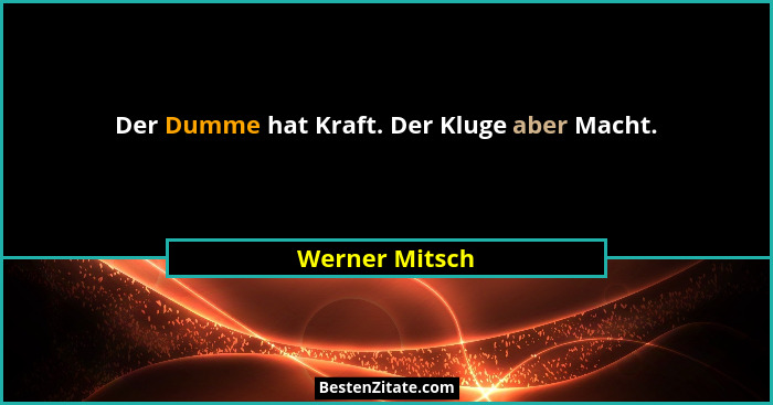 Der Dumme hat Kraft. Der Kluge aber Macht.... - Werner Mitsch