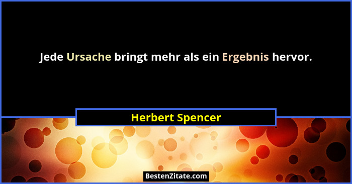 Jede Ursache bringt mehr als ein Ergebnis hervor.... - Herbert Spencer