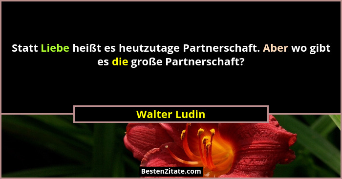 Statt Liebe heißt es heutzutage Partnerschaft. Aber wo gibt es die große Partnerschaft?... - Walter Ludin