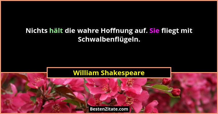 Nichts hält die wahre Hoffnung auf. Sie fliegt mit Schwalbenflügeln.... - William Shakespeare
